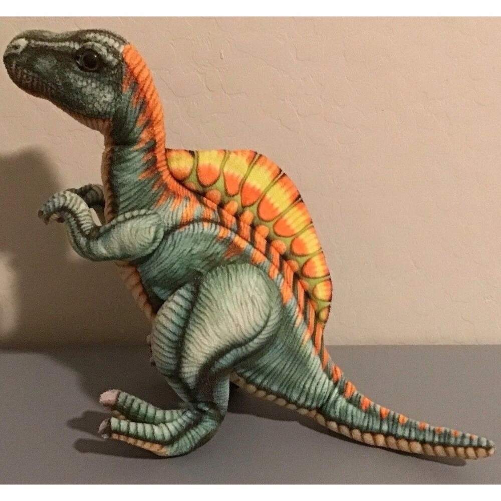 SPINOSAURUS Dinosaur 8" Plush Realistic Print Stuffed Animal Green Orange NWOT